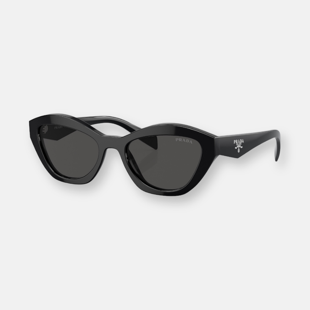 Prada Symbole SPRA02 occhiali da sole donna acetato nero design a gatto logo triangolo