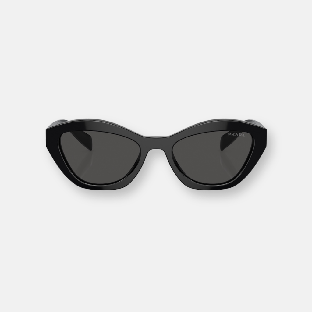 Prada Symbole SPRA02 occhiali da sole donna acetato nero design a gatto logo triangolo