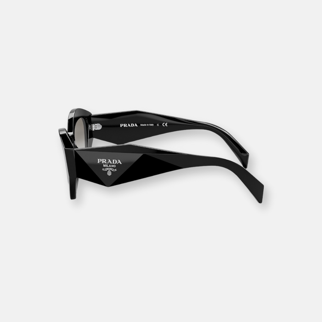 Prada Symbole SPRA02 occhiali da sole donna acetato nero design a gatto logo triangolo