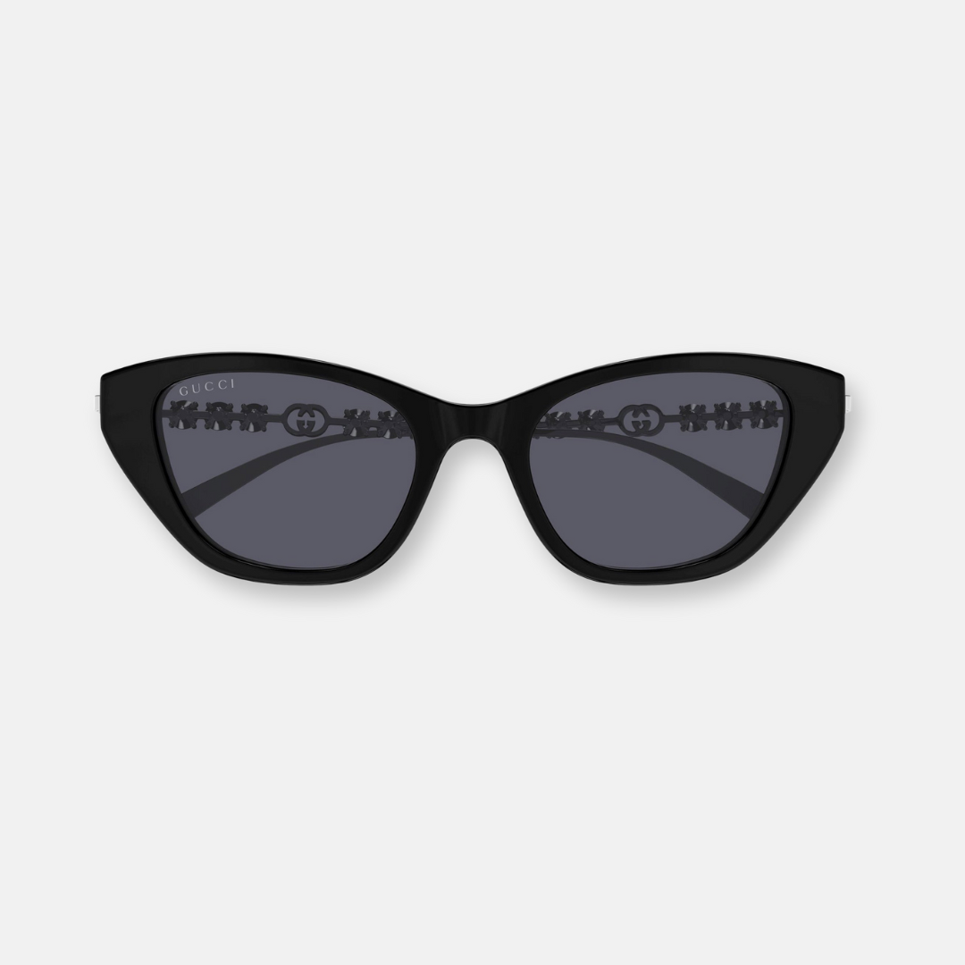 Gucci GG1968S women's cat-eye sunglasses in black with silver temples and crystals