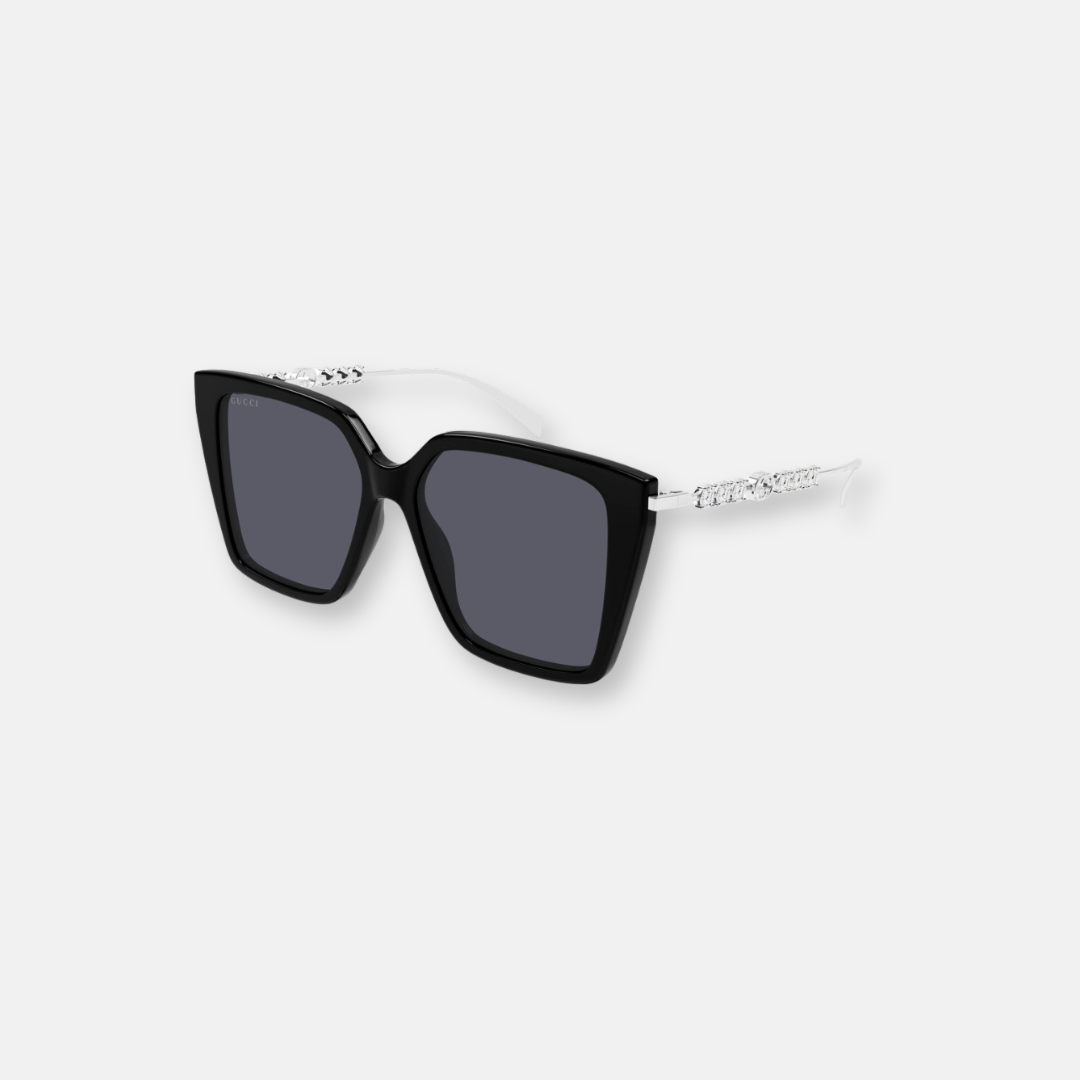 Gucci GG1967S women's square sunglasses with silver temples and crystals