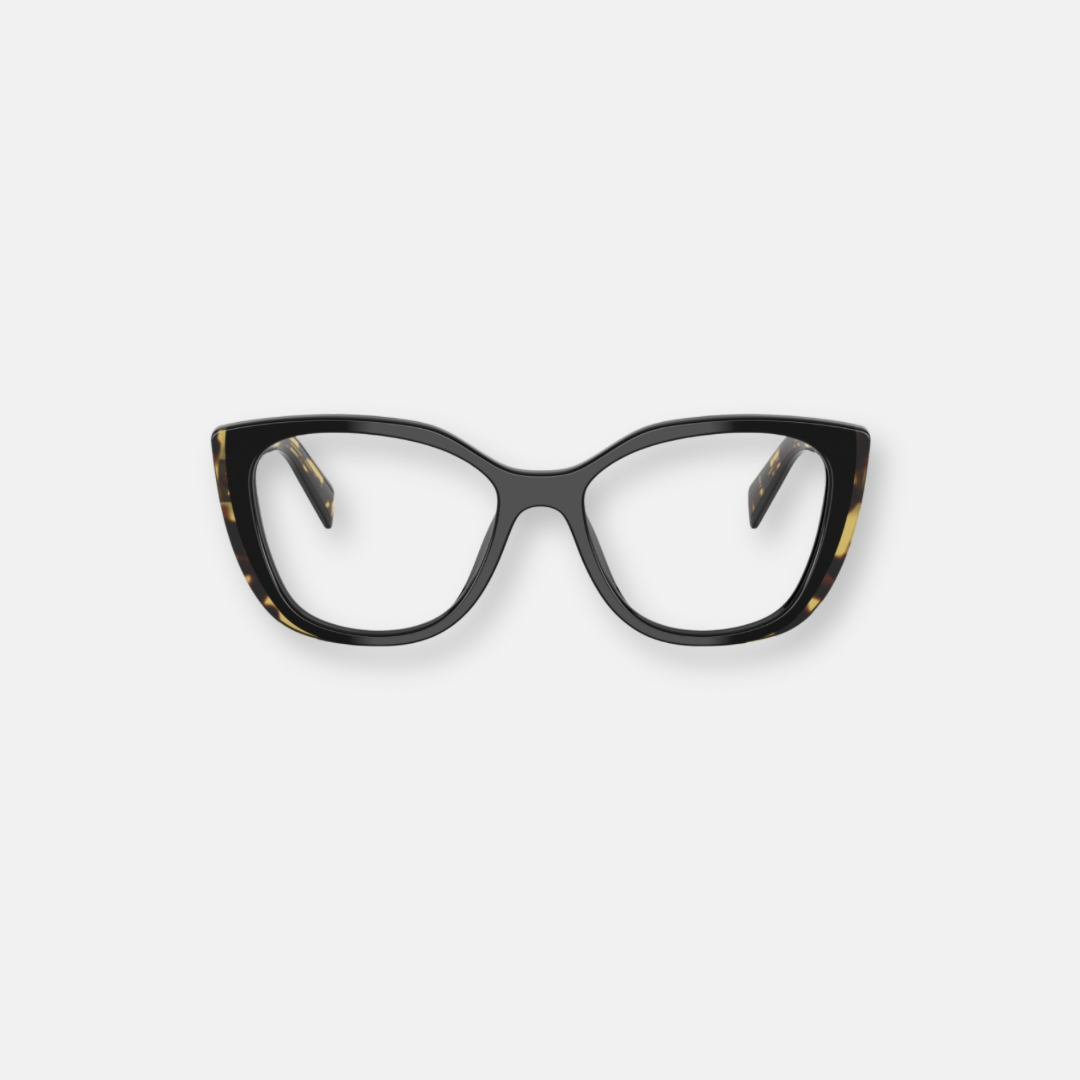 Prada PR B04V 3891O1 black eyeglasses with camouflage detail